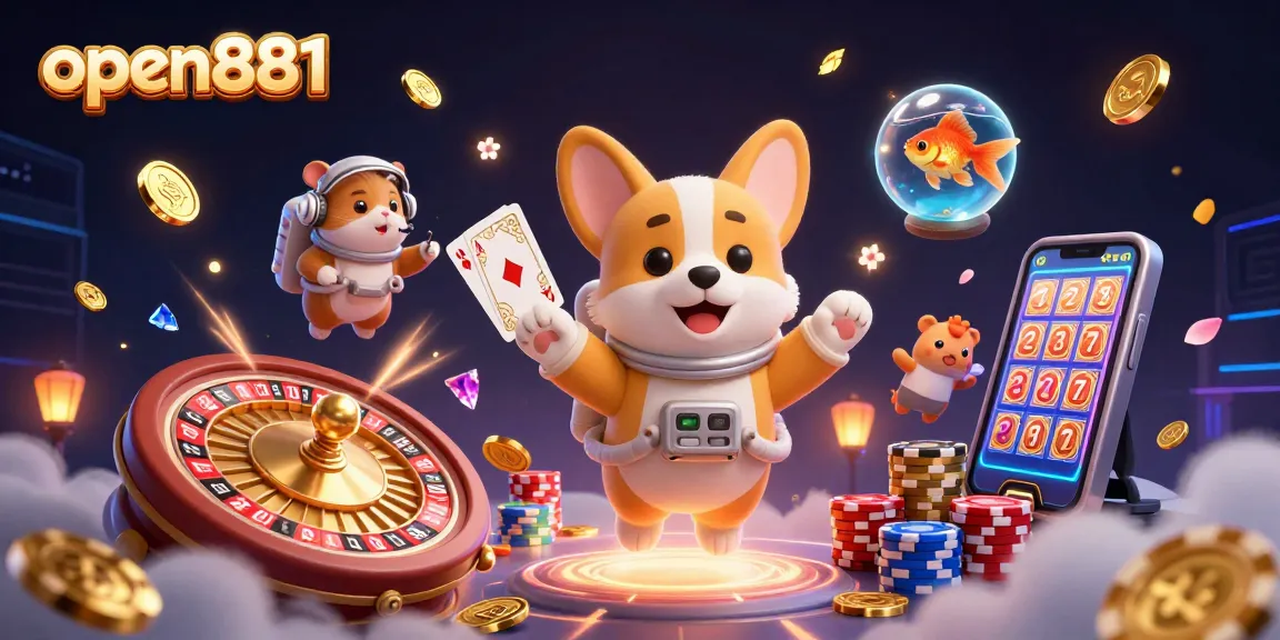 open881's dynamic floating casino scene showcases an astronaut corgi and more, engaging in thrilling gameplay.