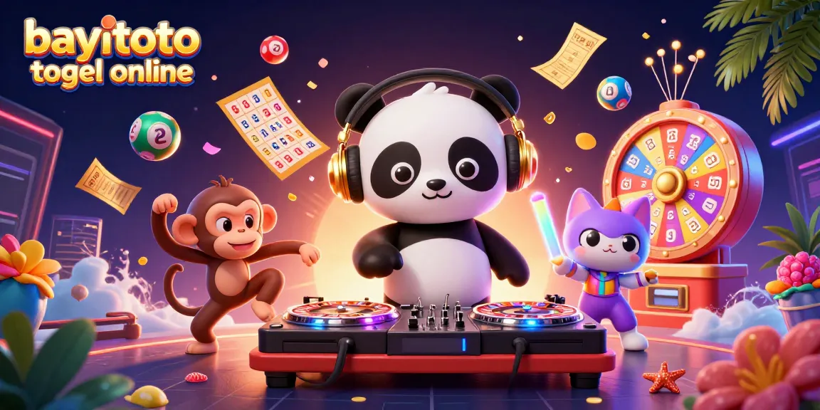 Experience thrilling moments with bayitoto togel online as cartoon characters celebrate with dynamic lottery elements.