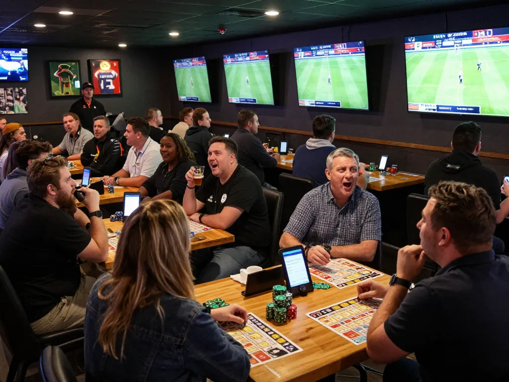 Okwin users placing live bets while enjoying a sports event with excitement and camaraderie.