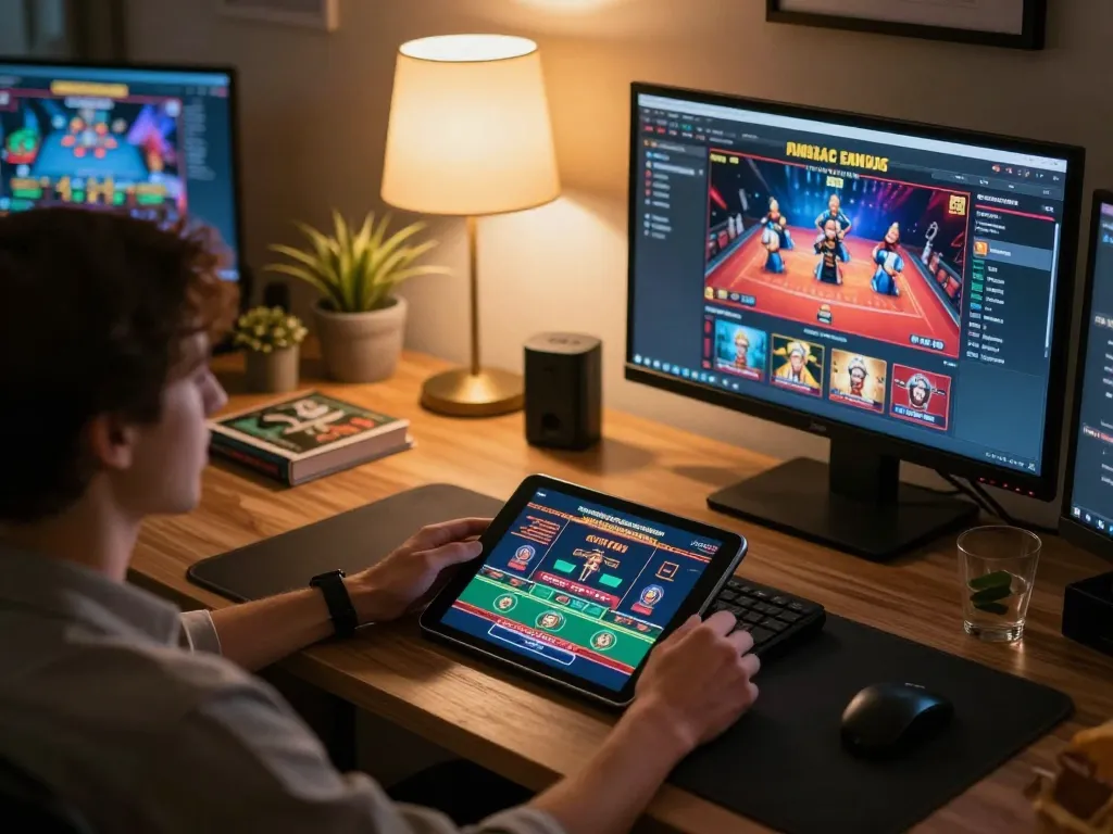Experience ดูหนังออนไลน์ฟรี with engaging online gambling setup highlighting personal gaming strategies
