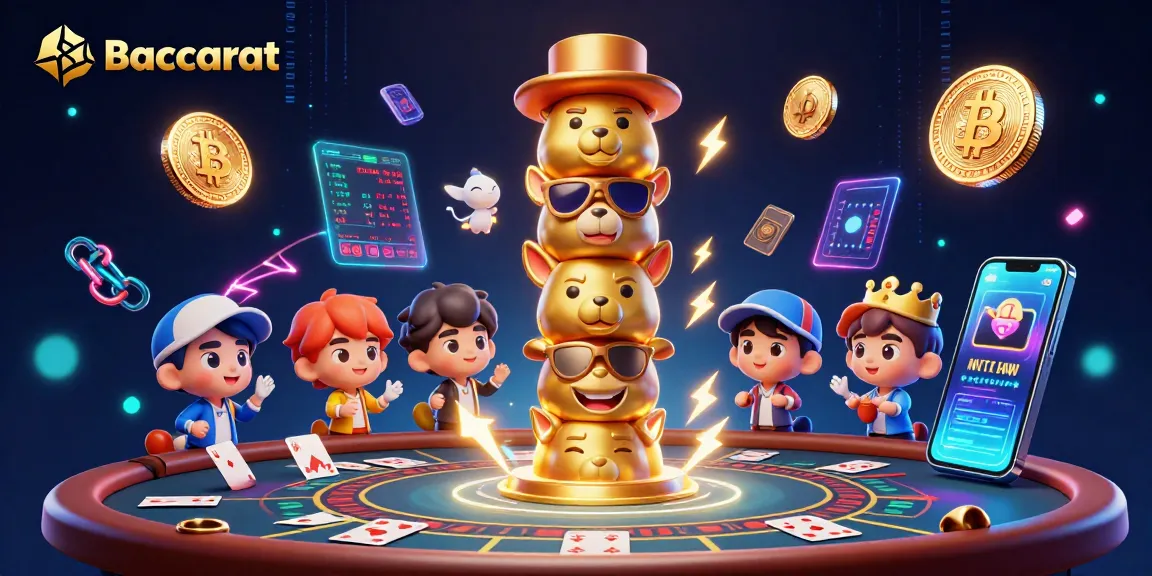 Play Baccarat at a vibrant casino atmosphere featuring animated characters and dealer elements.