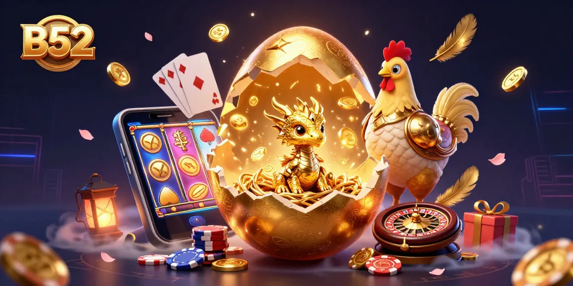 B52 baby dragon reveals golden treasures in a casino-themed, vibrant illustration.