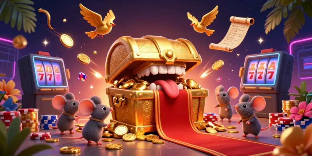 Engaging scene of laskartogel's casino elements with a golden treasure chest and dynamic game visuals.