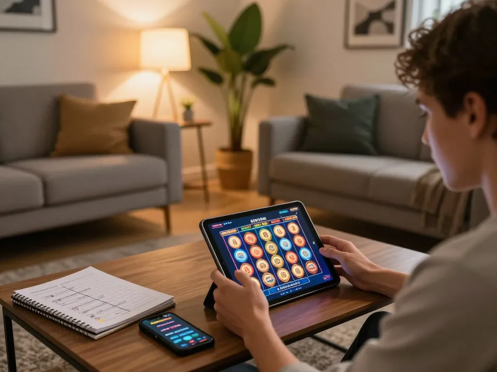Betting with snk88 on a tablet while reviewing strategy notes in a cozy home setting.
