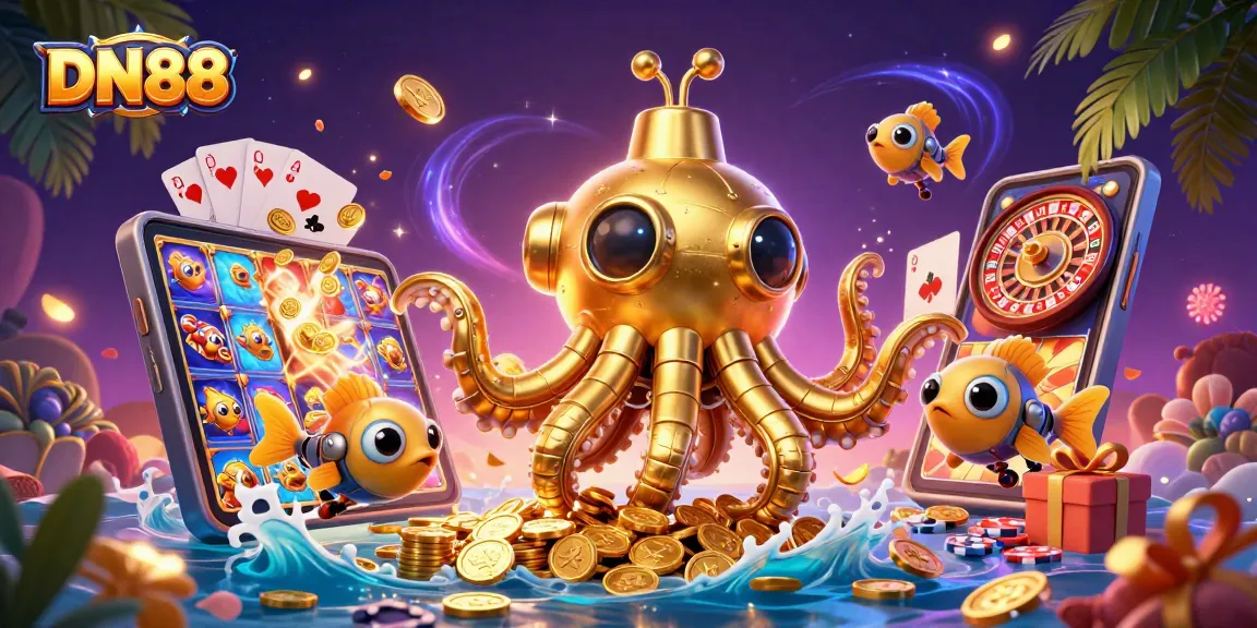 Experience thrilling gameplay at DN88 with a golden kraken submarine amidst a sea of winnings.