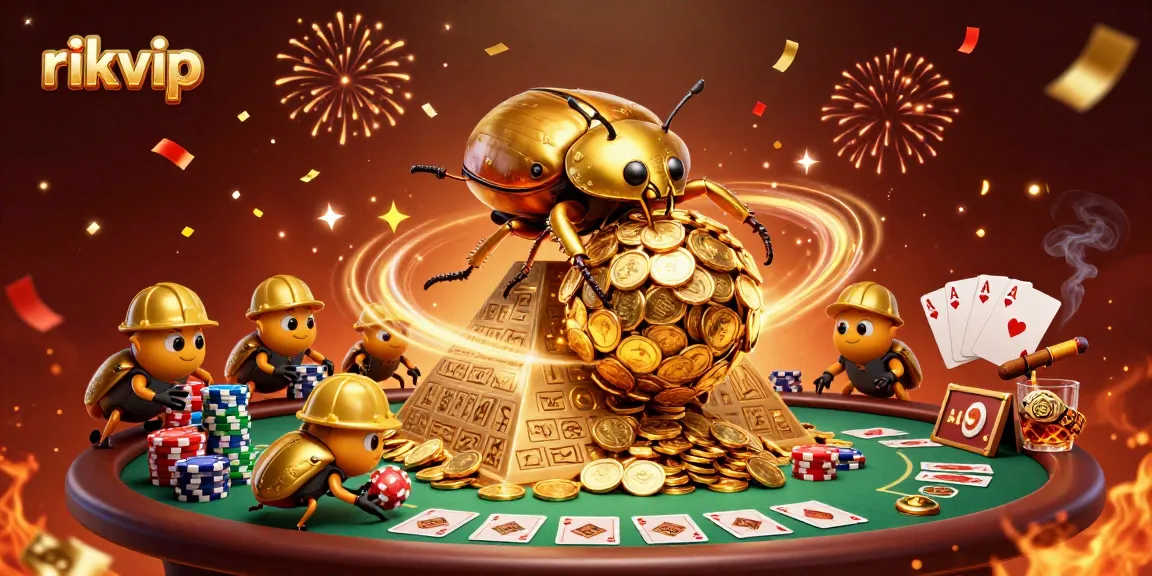 Experience thrilling gameplay with rikvip, featuring vibrant casino elements and a dynamic beetle scene.