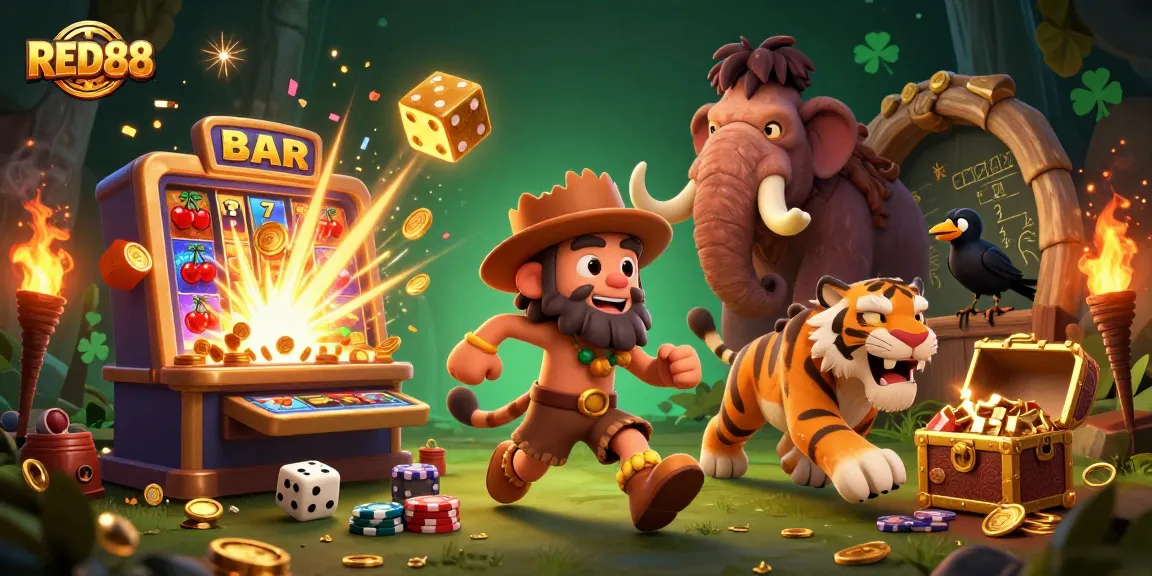 Experience the exciting world of RED88 with a dynamic 3D casino scene featuring unique characters and vibrant gameplay elements.