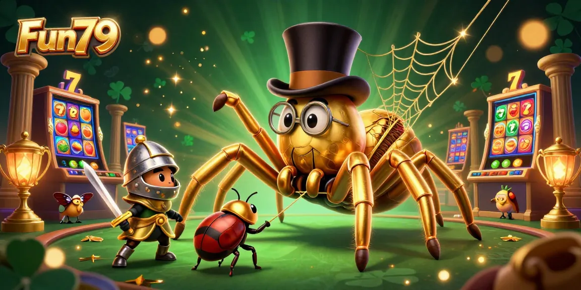 Experience Fun79's vibrant casino atmosphere with golden tarantula and beetle knight.