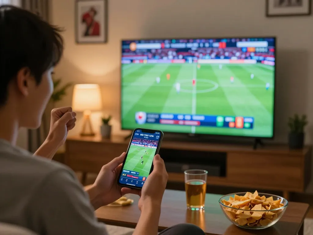 KÈO TRỰC TUYẾN user celebrating a win during a live football match at home.
