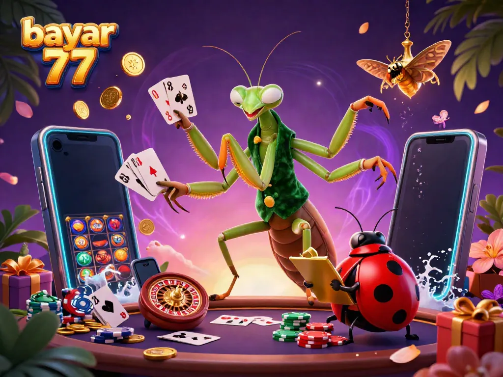 Experience the thrilling action of bayar 77 with vibrant casino elements in a dynamic 3D scene.