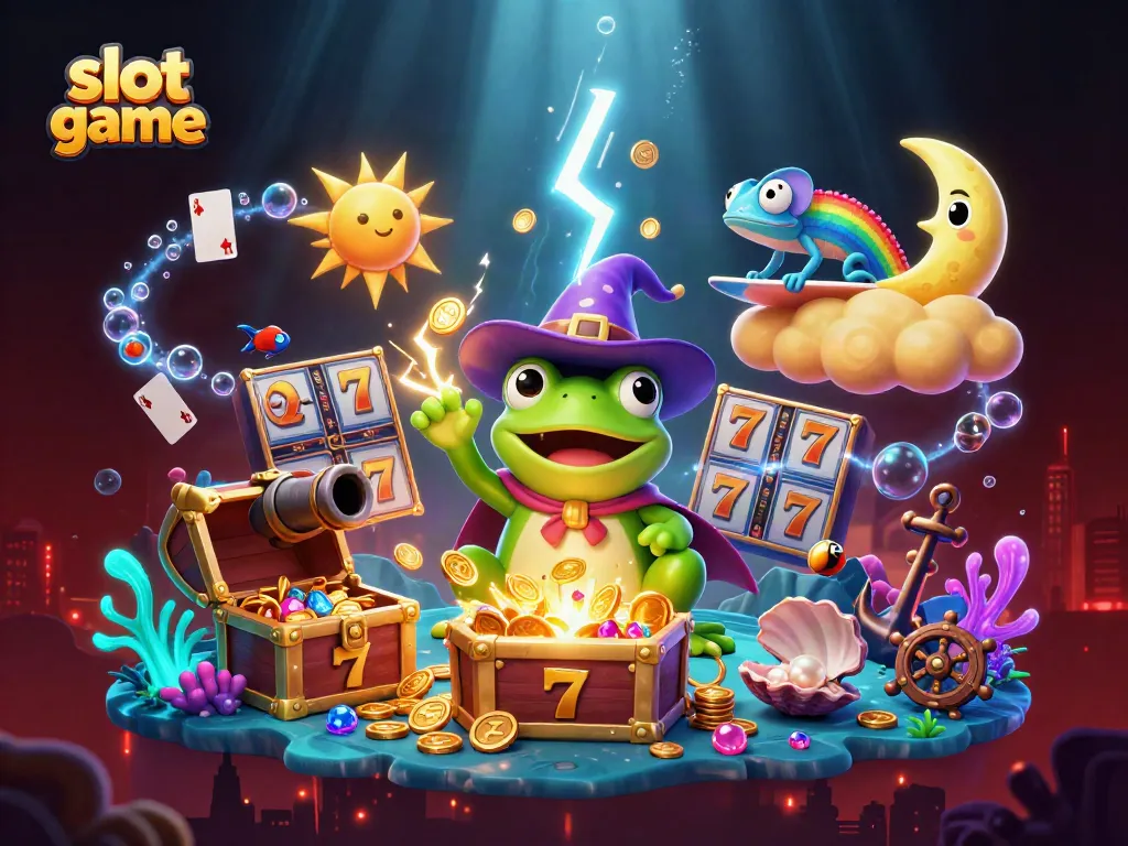 Engage in thrilling slot game action with a vibrant scene featuring magical characters.