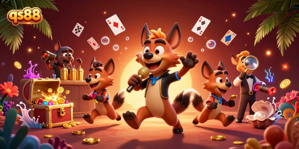 Experience the thrilling atmosphere of qs88's comedy casino club with hyenas and vibrant game elements.