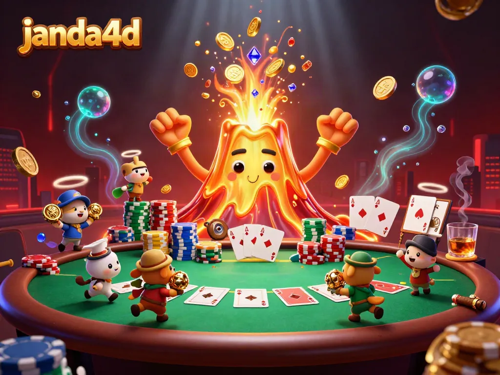 Janda4d membuka jackpot dengan harta karun yang melimpah di latar belakang kasino yang meriah.