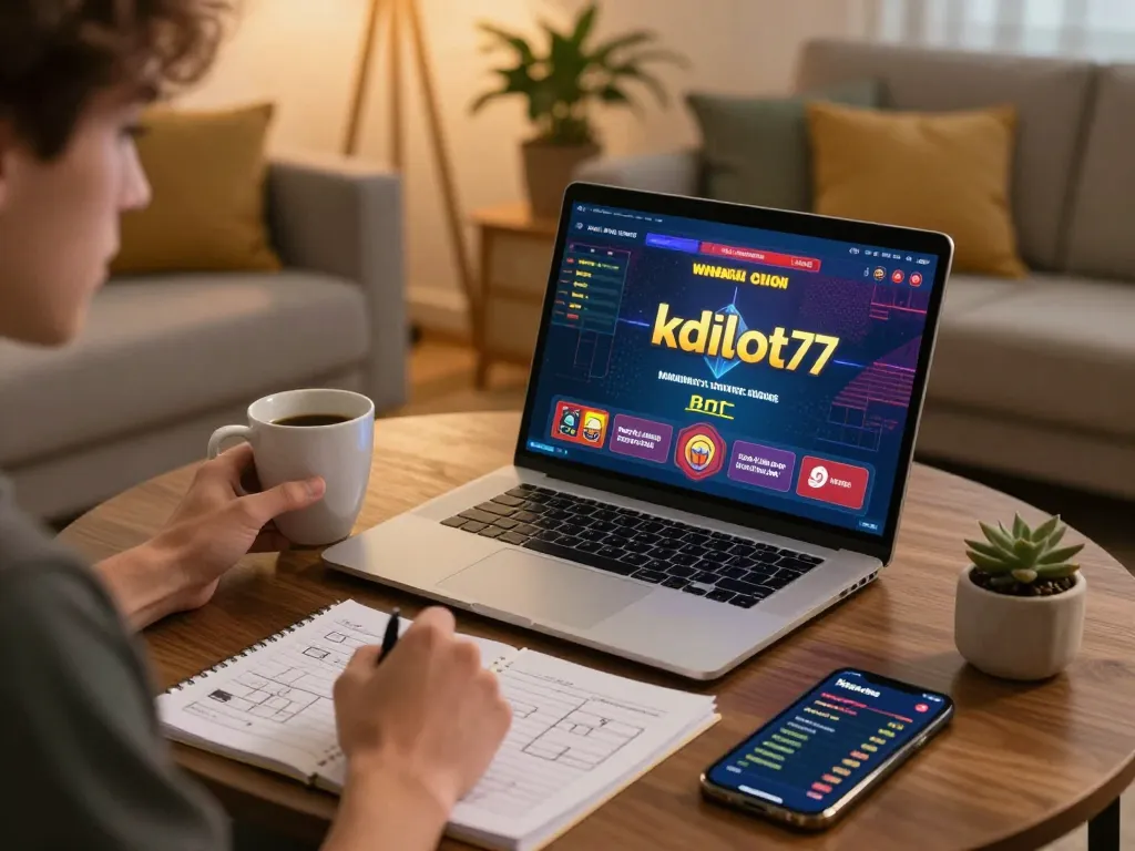Engaging online player enjoying kdslot77 while managing bets and strategies in a cozy home setup.