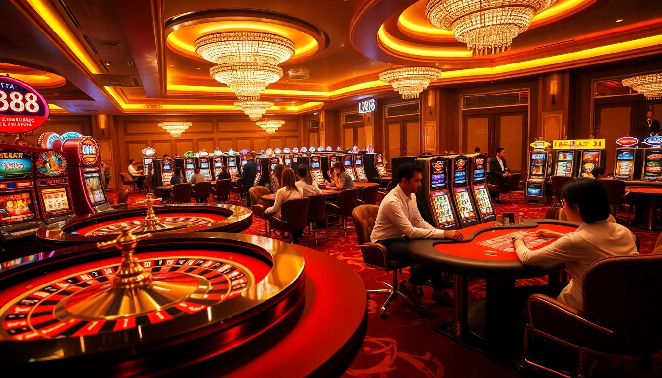 Engaging gamblers at the elegant lc88 online casino with vibrant tables and high-stakes games