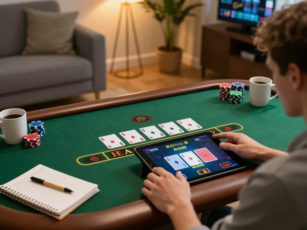 KONG 88 live dealer blackjack action on tablet during relaxed home gaming session.