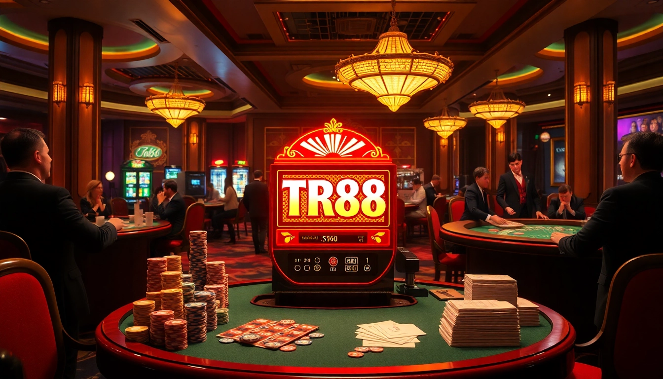 Players enjoying the TR88 slot machine in an exciting casino atmosphere full of betting action.