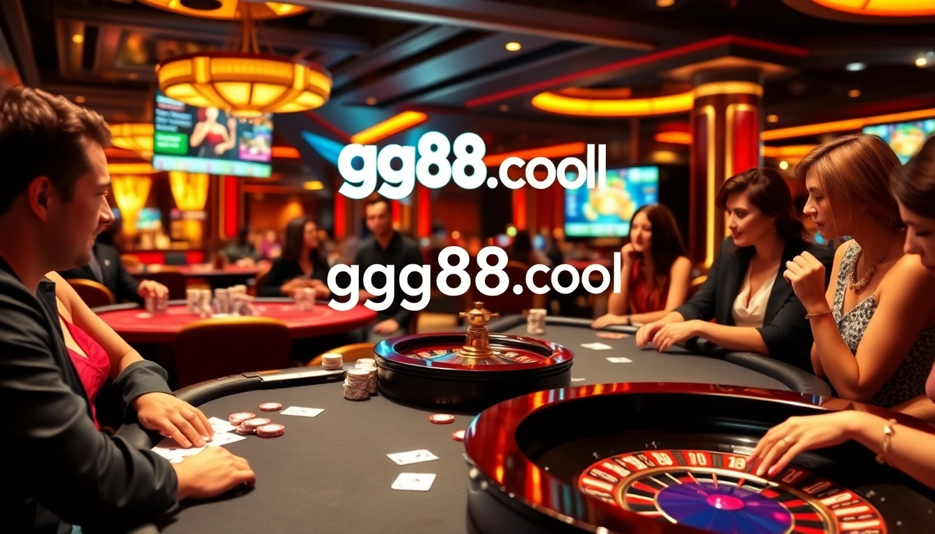 The vibrant atmosphere of a casino scene at https://gg88.cool/, showcasing poker chips and live gaming excitement.