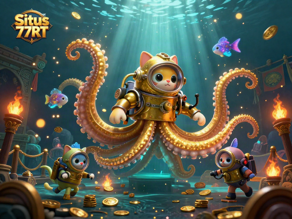 Situs 77RT: Dive into exciting gameplay with a colorful kraken scene showcasing dynamic casino elements.