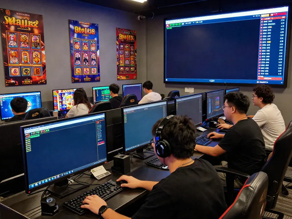 Exciting online gaming scene at Bro138 with diverse players engaged in slot games.