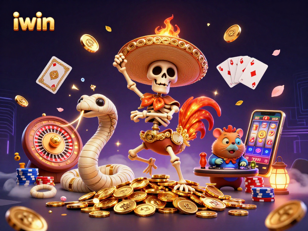 iwin energizes players with vibrant 3D casino action featuring characters and winning elements.