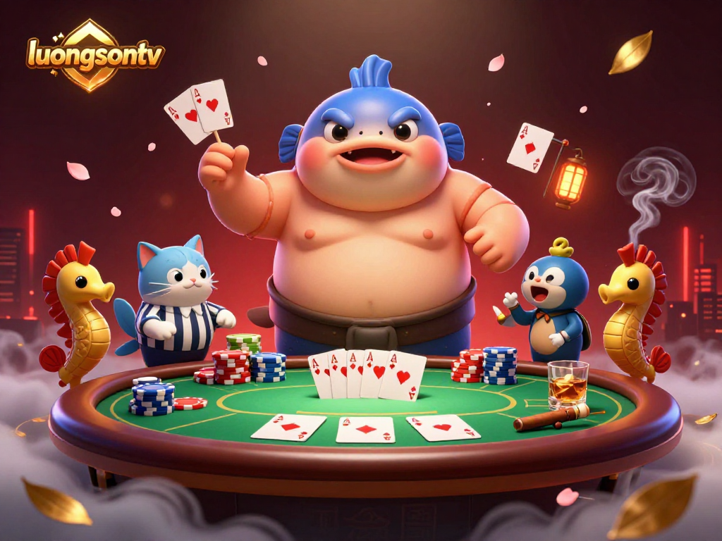 Experience the excitement of gambling with luongsontv featuring vibrant 3D fish characters in a packed casino scene.