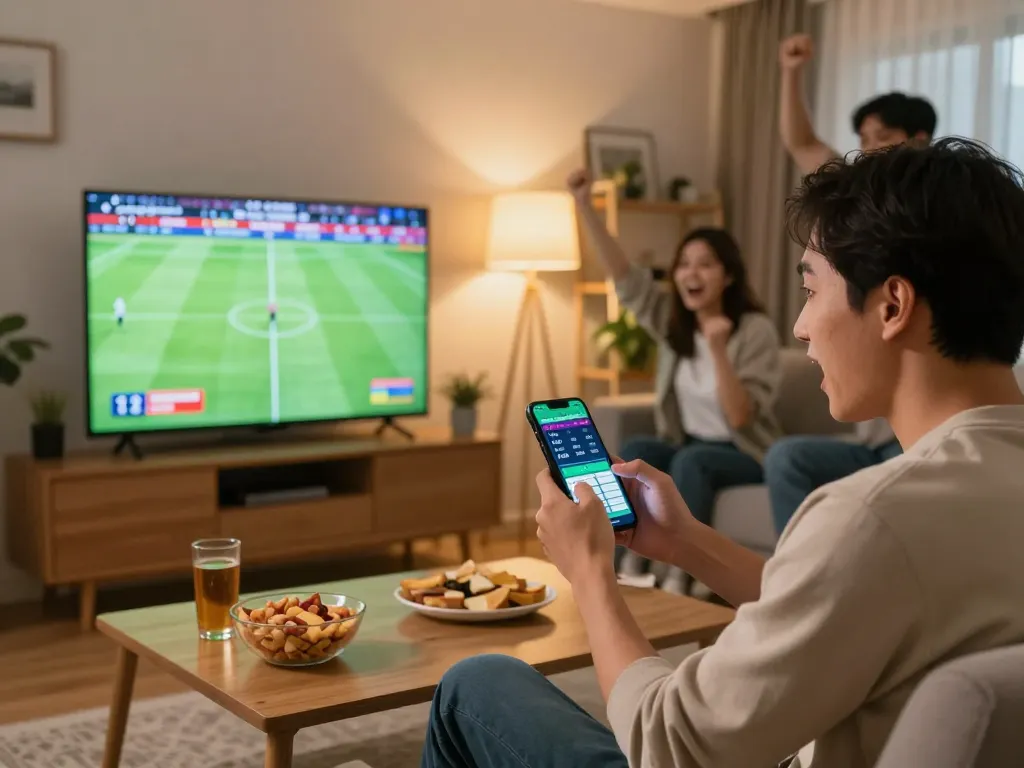 Tỷ Lệ Bóng Đá actively engaged in sports betting while watching live match.
