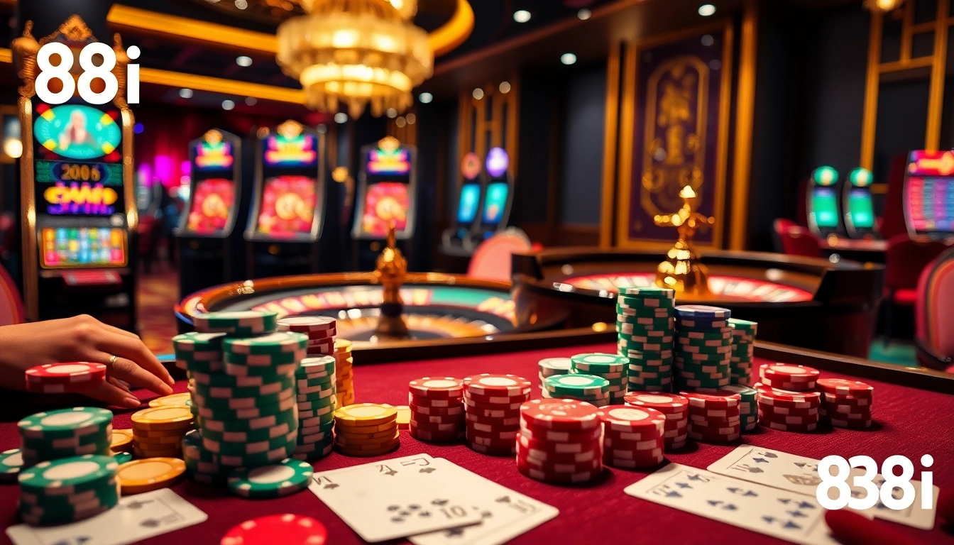 Players engaging in exciting games at 88i casino with vibrant colors and thrilling atmosphere.