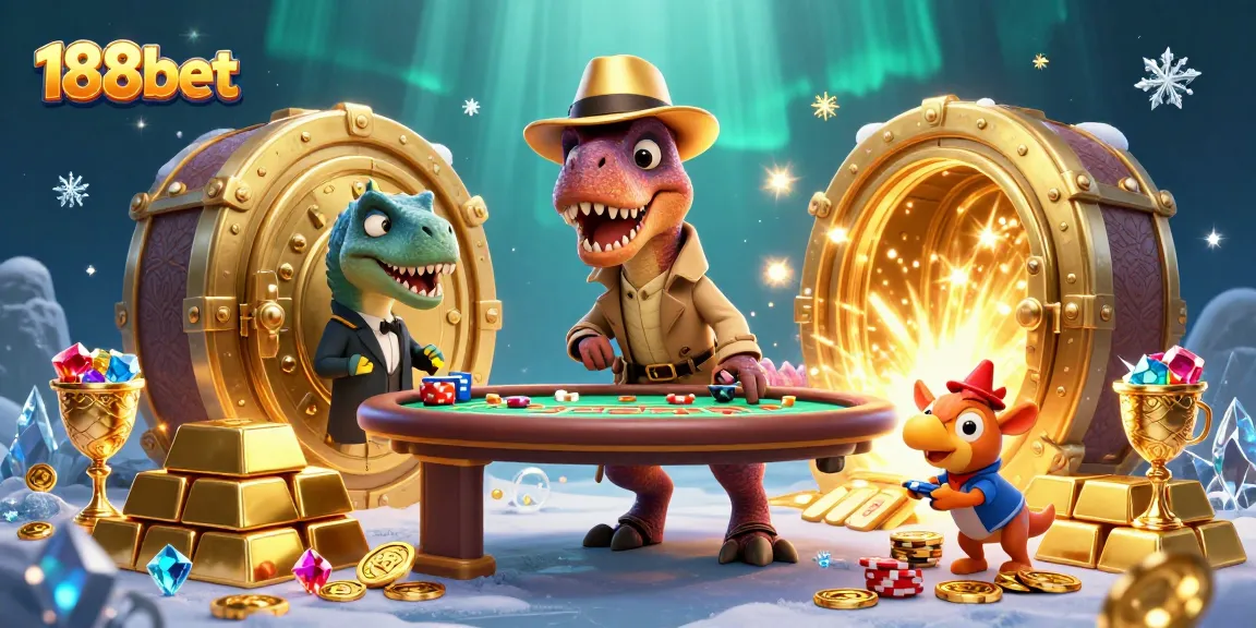 Experience thrilling action at 188bet with a unique scene depicting animated casino characters in a vibrant atmosphere.