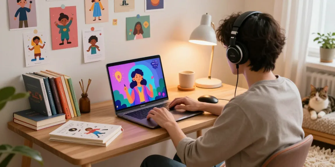 AI roleplay enthusiast engaging with vivid character interactions at home, showcasing creativity and comfort.