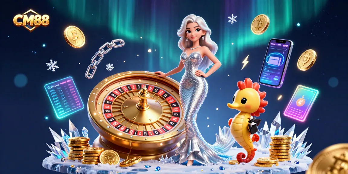 Win big at CM88 casino with a stunning mermaid and golden roulette in vibrant 3D art.