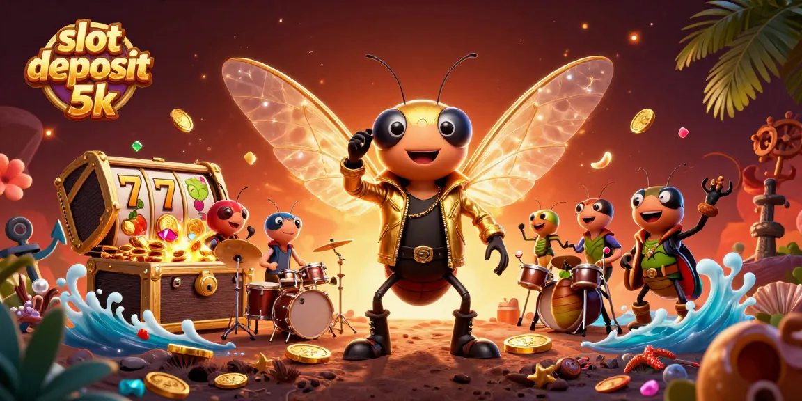 Spin to win with the vibrant slot deposit 5k scene featuring a rock star cicada.