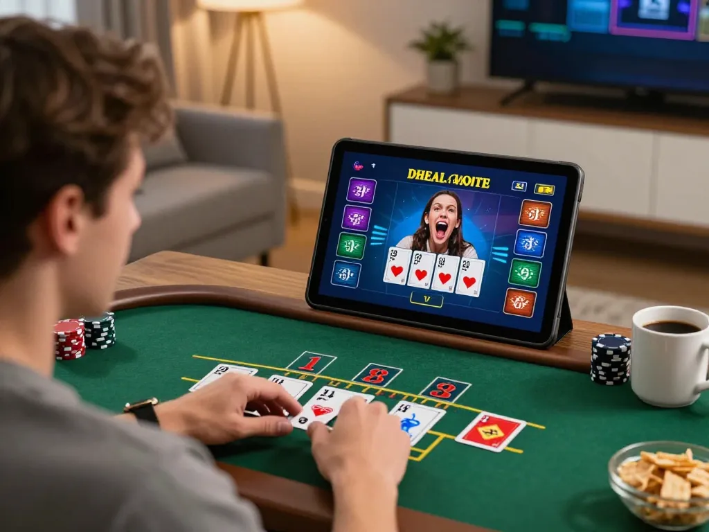 Engaged player strategizing blackjack on 388bet's live dealer online casino platform