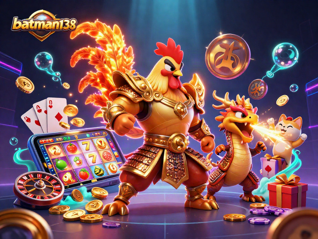 Join the adventure with batman138 as a rooster warrior spins slots and wins riches!