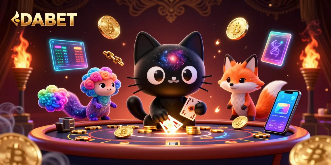 DABET ignites excitement at a cosmic casino with swirling galaxies and glowing crypto coins.