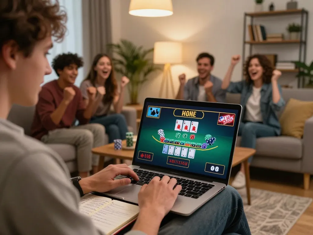 Player engaged in online casino gameplay at home using laptop while strategizing betting on sc88.