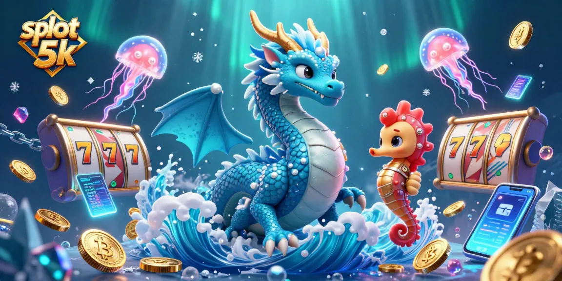 Experience the thrill of slot 5k games with a vibrant underwater scene of legendary creatures and neon treasures.