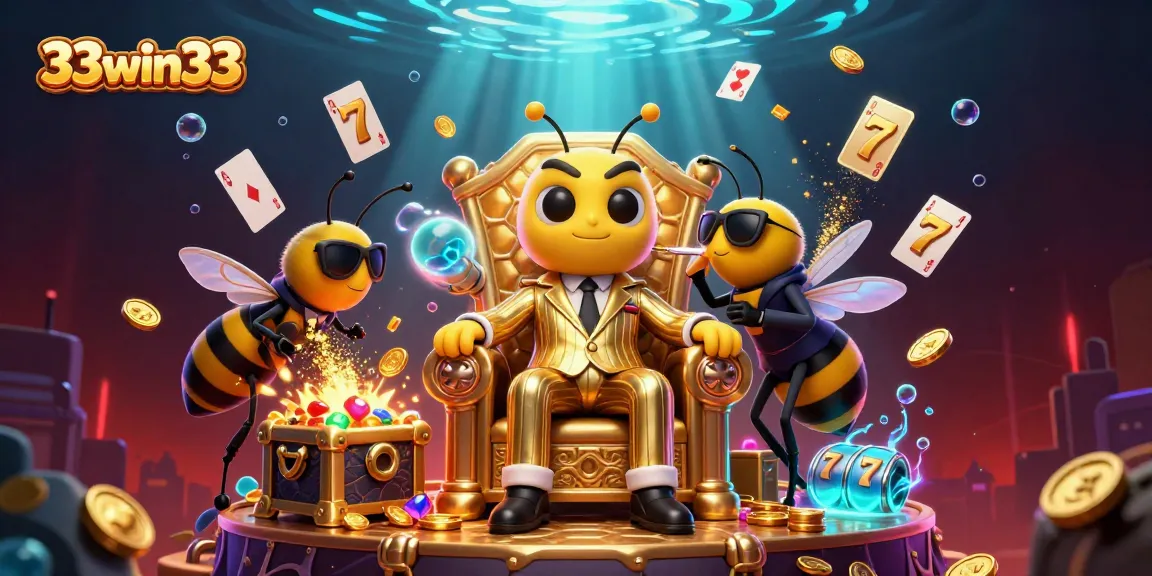Experience the vibrant 33win33 casino scene with engaging slot reels amid dynamic characters.