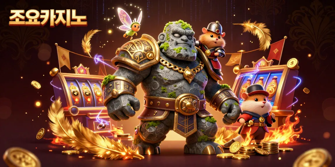 Experience thrilling gaming action at 조이카지노 with a vibrant 3D casino scene brimming with excitement and charm.