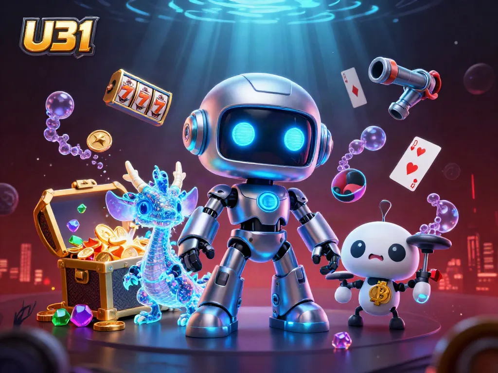 Play and win at U31 with thrilling slots and dynamic gameplay elements in this captivating 3D illustration.