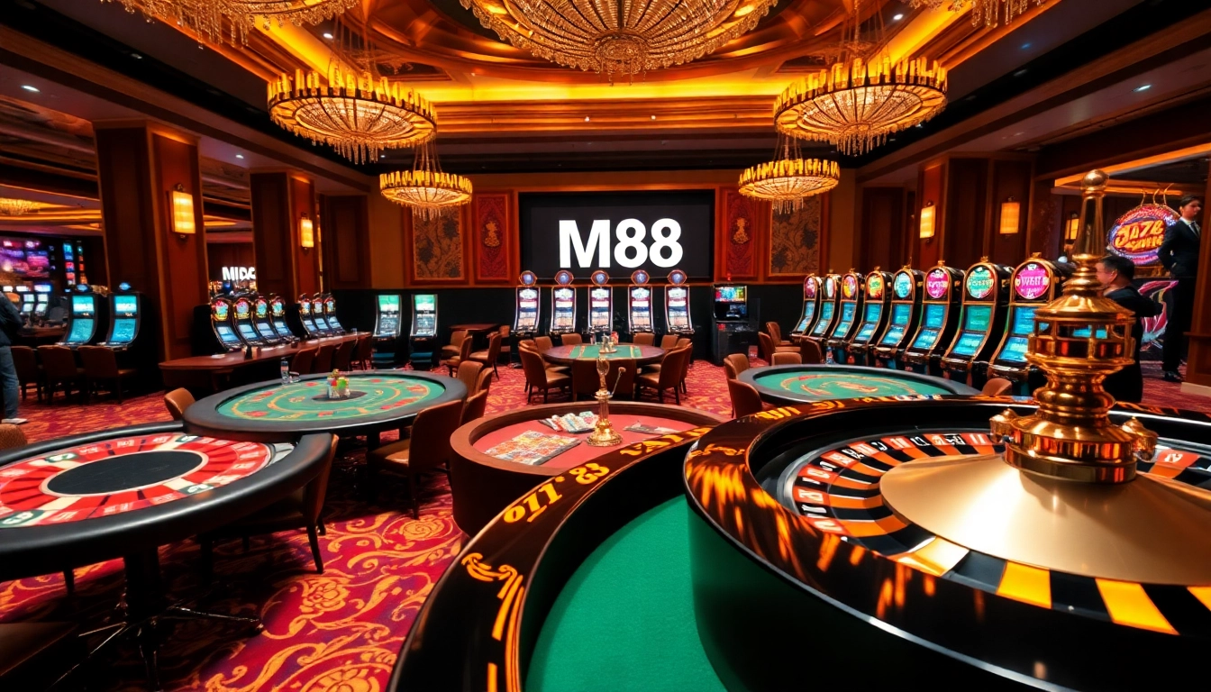Players placing bets at M88's luxurious casino tables, enjoying winning opportunities.