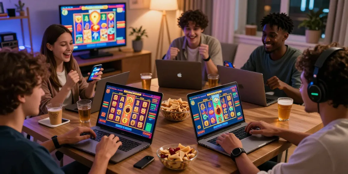 Teman-teman bersenang-senang bermain coloksgp di ruang tamu yang santai, menikmati pengalaman slot online dengan grafik yang menarik.