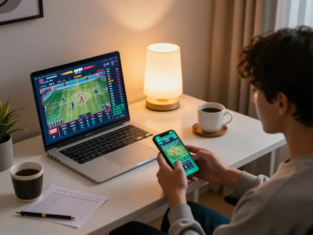 Engaged user placing sports bets with go89 app on smartphone, showcasing strategic gameplay in a modern home.