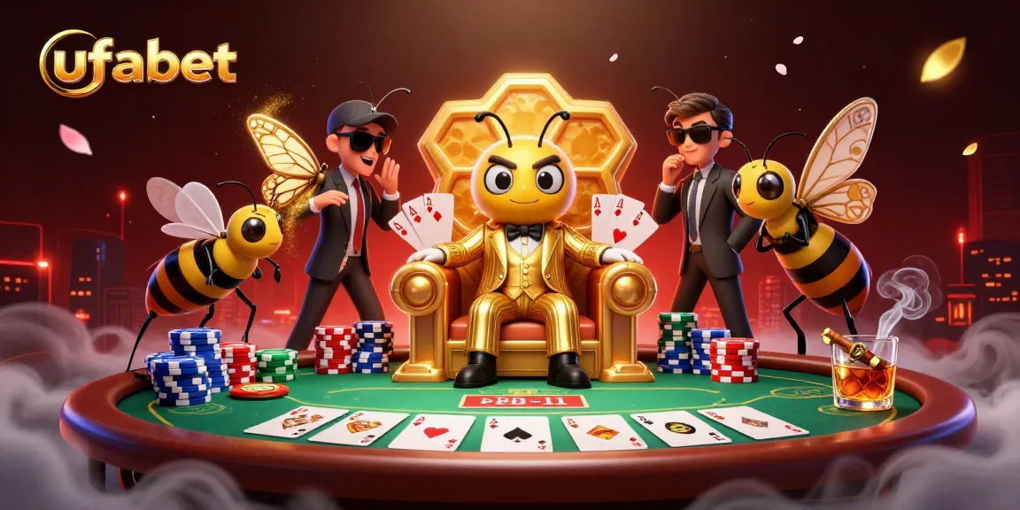 Engage in ufabet online poker action with a bumblebee mob boss and vibrant casino elements.