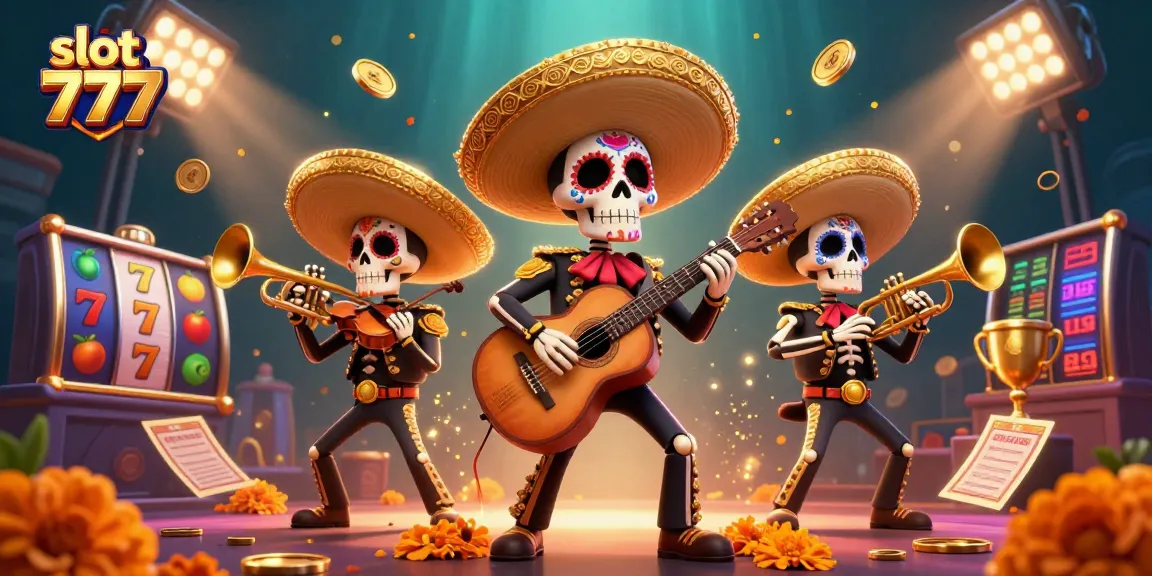 Experience the excitement of slot 777 games with colorful skeleton mariachi and dynamic elements.
