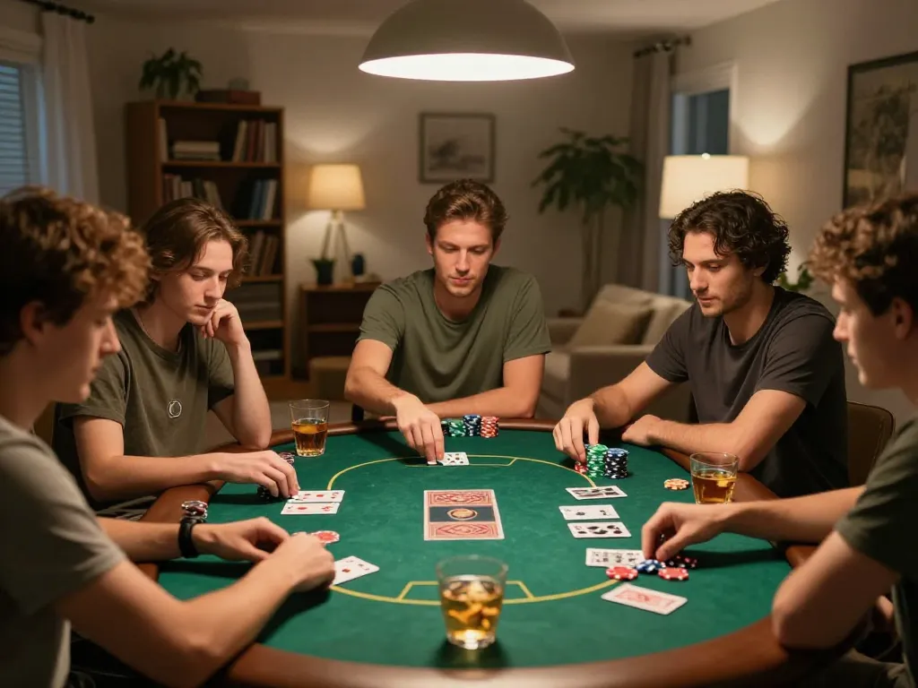 Sunwin poker game night with friends and dynamic gameplay in a cozy home setting.