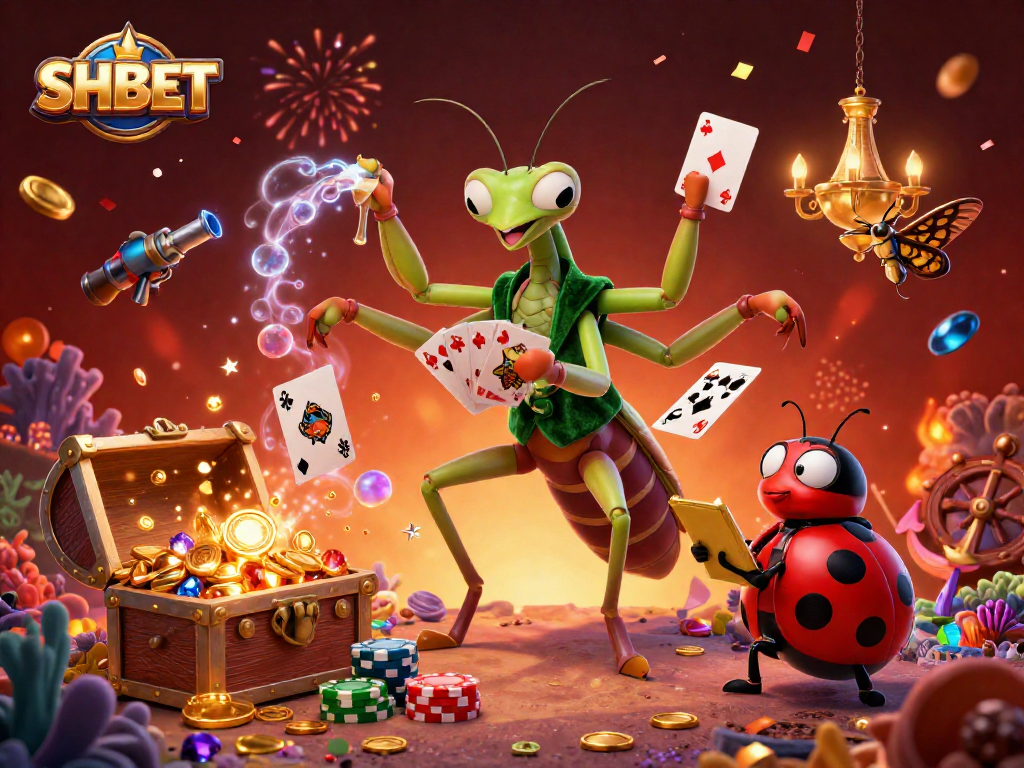 Engage with SHBET's thrilling world of gambling through this vibrant 3D illustration of a lively casino environment.
