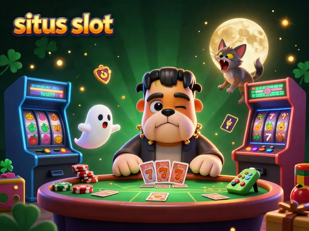 Engage with situs slot as a cartoon Frankenstein bulldog deals cards amidst a ghost mouse and a howling werewolf kitten.