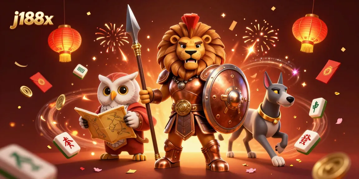 Engage in thrilling games of chance at j188x with a captivating casino scene featuring dynamic characters and festive elements.