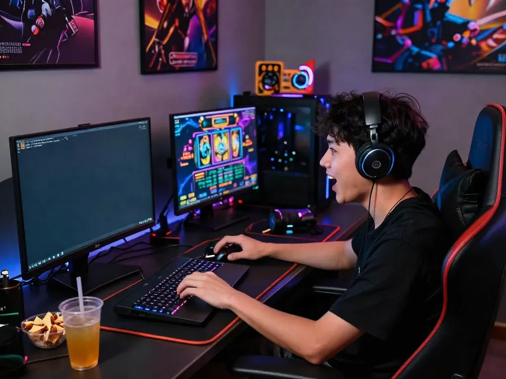 Player enjoying situs slot gacor thailand online gaming experience with vibrant graphics and engaging atmosphere